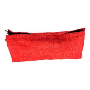 Cosmetic Bag Small Red Zipper Fabric Rock Pencil 8" x 4" Makeup Pouch Clutch